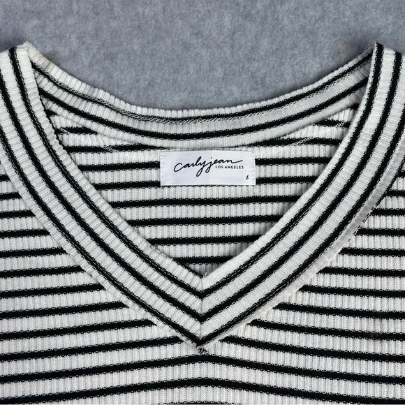 Carly Jean Los Angeles Black and White Striped Long Sleeve Top - Picture 3 of 5